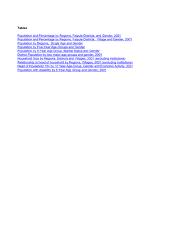 Tables Population and Percentage by Regions, Faipule Districts And