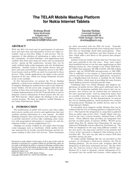 The TELAR Mobile Mashup Platform for Nokia Internet Tablets