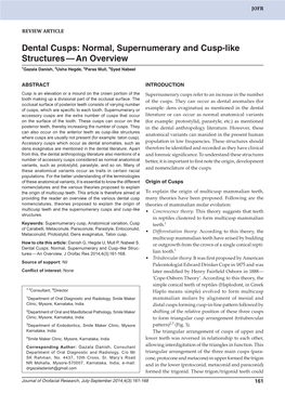 Dental Cusps: Normal, Supernumerary And10.5005/Jp-Journals-10026-1150 Cusp-Like Structures — an Overview REVIEW ARTICLE