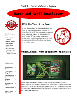 March and April Newsletter