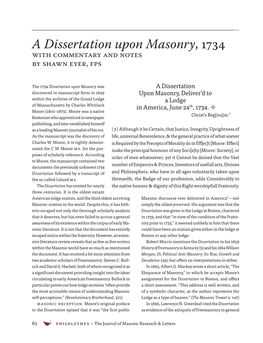 A Dissertation Upon Masonry, 1734 with Commentary and Notes by Shawn Eyer, FPS
