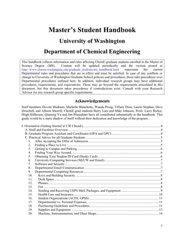 Master's Student Handbook University Of