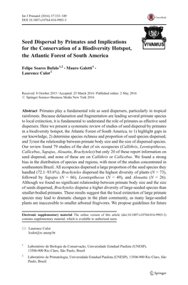 Seed Dispersal by Primates and Implications for the Conservation of a Biodiversity Hotspot, the Atlantic Forest of South America