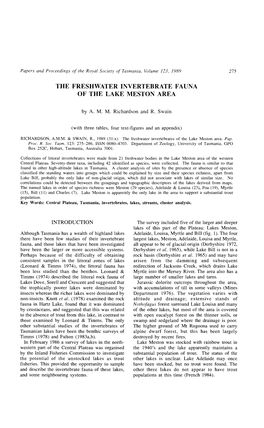 The Freshwater Invertebrate Fauna of the Lake Meston Area