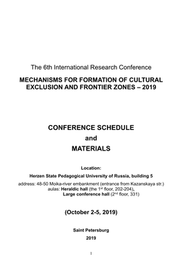 CONFERENCE SCHEDULE and MATERIALS