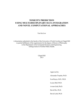 Toxicity Prediction Using Multi-Disciplinary Data Integration and Novel Computational Approaches