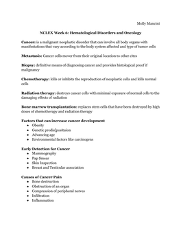 Molly Mancini NCLEX Week 6: Hematological Disorders And