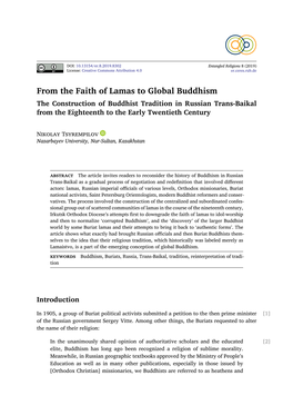 From the Faith of Lamas to Global Buddhism the Construction of Buddhist Tradition in Russian Trans-Baikal from the Eighteenth to the Early Twentieth Century