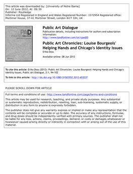 Public Art Chronicles: Louise Bourgeois' Helping Hands and Chicago's Identity Issues Erika Doss Available Online: 08 Jun 2012