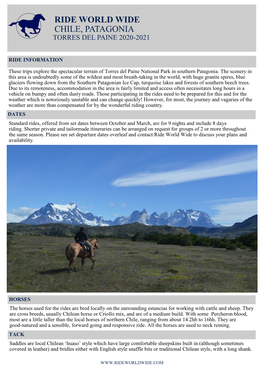 Ride World Wide Chile, Patagonia Torres Del Paine 2020-2021