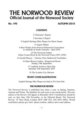 The Norwood Review Is Published Four Times a Year, in Spring, Summer, Autumn and Winter