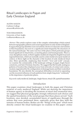 Ritual Landscapes in Pagan and Early Christian England