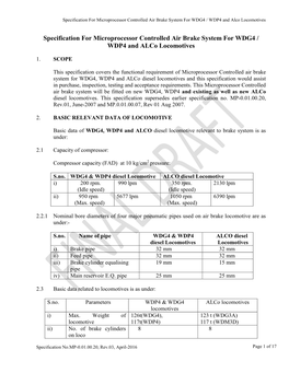 Specification for Microprocessor Controlled Air Brake System for WDG4 / WDP4 Locomotives