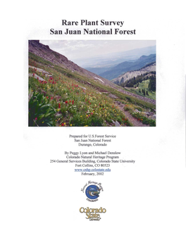 Rare Plant Survey San Juan National Forest
