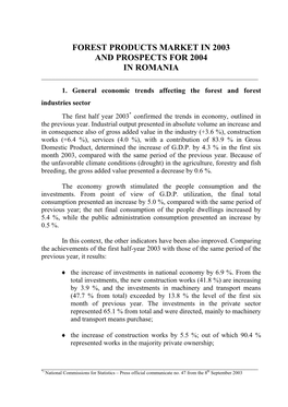 Forest Products Market in 2003 and Prospects for 2004 in Romania ______