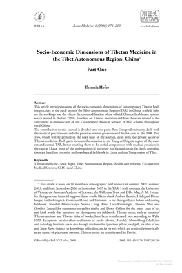 Socio-Economic Dimensions of Tibetan Medicine in the Tibet Autonomous Region, China1 Part One