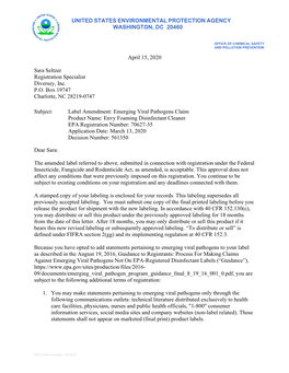 US EPA, Pesticide Product Label, ENVY FOAMING DISINFECTANT