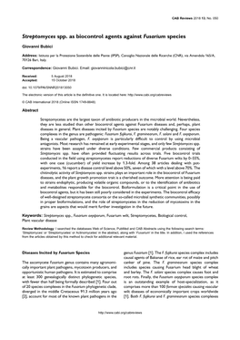 Streptomyces Spp. As Biocontrol Agents Against Fusarium Species