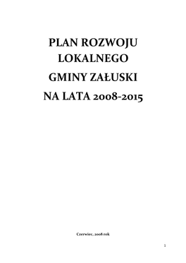 Plan Rozwoju Lokalnego Gminy Załuski Na Lata 2008-2015