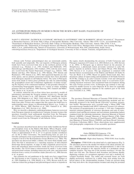 An Anthropoid Primate Humerus from the Rukwa Rift Basin, Paleogene of Southwestern Tanzania