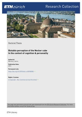 Bistable Perception of the Necker Cube in the Context of Cognition & Personality
