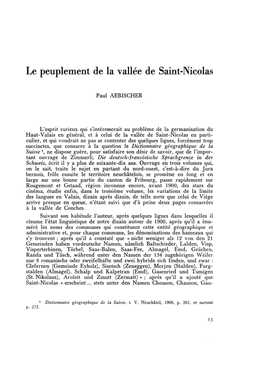 Le Peuplement De La Vallée De Saint-Nicolas