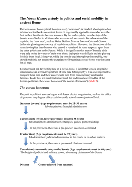 The Novus Homo: a Study in Politics and Social Mobility in Ancient Rome