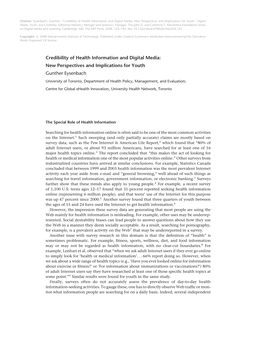 Credibility of Health Information and Digital Media: New Perspectives and Implications for Youth." Digital Media, Youth, and Credibility.Edited by Miriam J