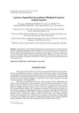 (Agaricales) in Northern Thailand-2 Lepiota Section Lepiota