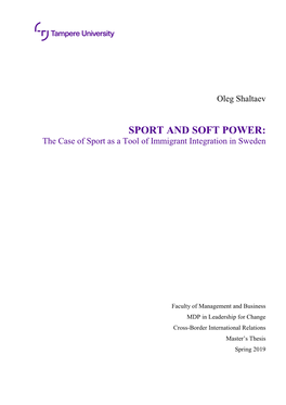 SPORT and SOFT POWER: the Case of Sport As a Tool of Immigrant Integration in Sweden