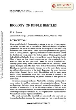 Biology of Riffle Beetles