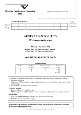 2013 Australian Politics Written Examination