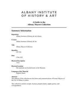 Albany Mayors Collection, 1706-1925, CW 554