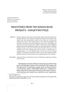Milestones from the Roman Road Drinjača– Sarajevsko Polje