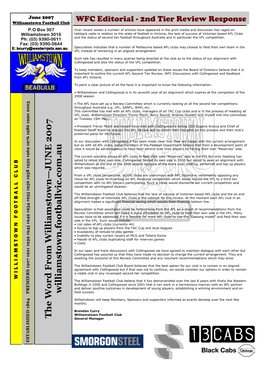 June 2007 WFC Editorial - 2Nd Tier Review Response Williamstown Football Club