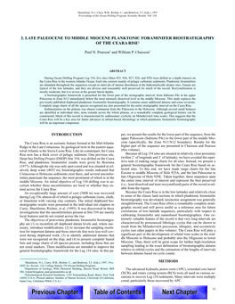 2. Late Paleocene to Middle Miocene Planktonic Foraminifer Biostratigraphy of the Ceara Rise1