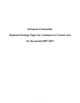 Regional Strategy Paper for Assistance to Central Asia for The