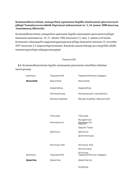 Kommunalbestyrelsinut, Nunaqarfinni Aqutsisunut Ilagiillu Sinniisaannut Qinersisarnerit Pillugit Namminersornerullutik Oqartussat Nalunaarutaat Nr