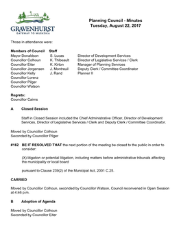 Planning Council - Minutes Tuesday, August 22, 2017