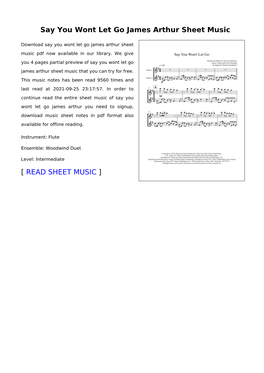 Say You Wont Let Go James Arthur Sheet Music