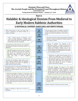 Halakhic & Ideological Zionism from Medieval to Early Modern Rabbinic Authorities