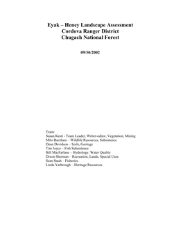 Eyak – Heney Landscape Assessment Cordova Ranger District Chugach National Forest