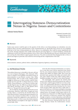 Interrogating Stateness-Democratization Nexus in Nigeria: Issues and Contentions