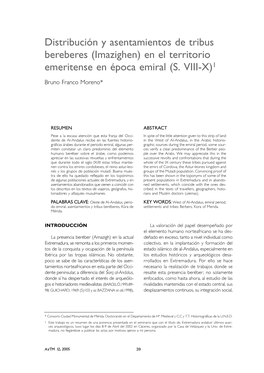 Distribución Y Asentamientos De Tribus Bereberes (Imazighen) En El Territorio Emeritense En Época Emiral (S