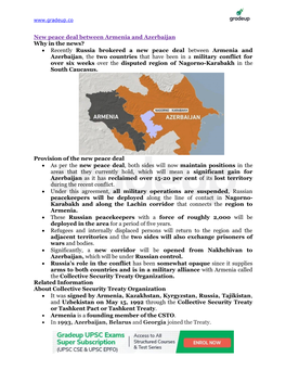 New Peace Deal Between Armenia and Azerbaijan Why in the News?