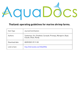 Thailand: Operating Guidelines for Marine Shrimp Farms