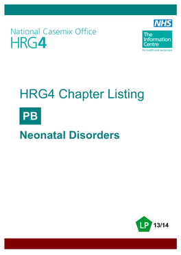 HRG4 Chapter Listing PB Neonatal Disorders