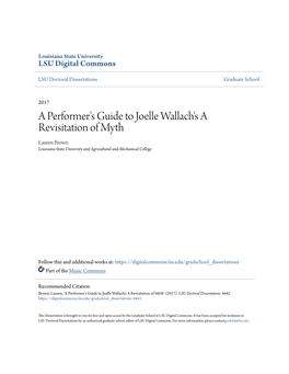 A Performer's Guide to Joelle Wallach's a Revisitation of Myth Lauren Brown Louisiana State University and Agricultural and Mechanical College