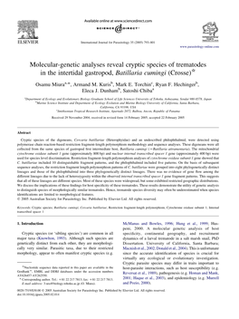 Molecular-Genetic Analyses Reveal Cryptic Species of Trematodes in the Intertidal Gastropod, Batillaria Cumingi (Crosse)*