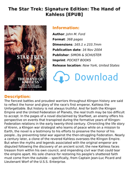 The Star Trek: Signature Edition: the Hand of Kahless [EPUB]